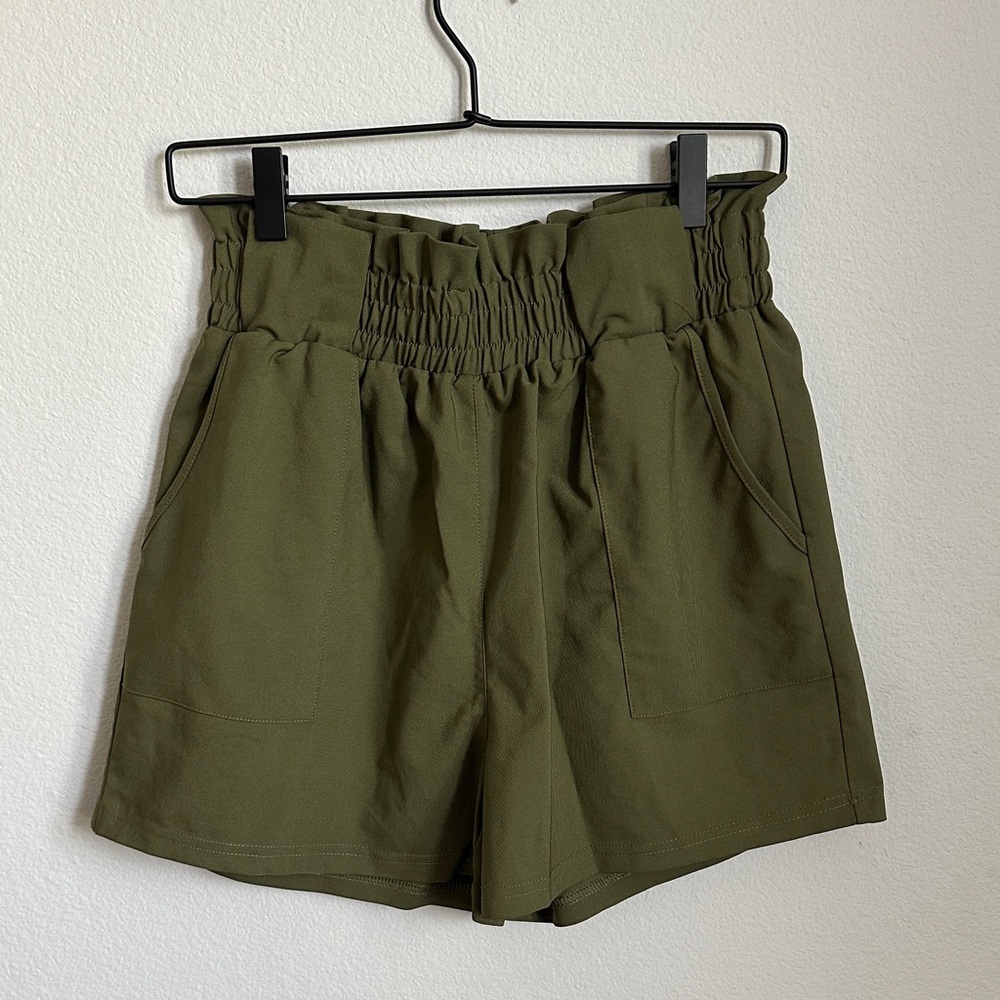 Grace Karin Olive High-Waist Paperbag Shorts